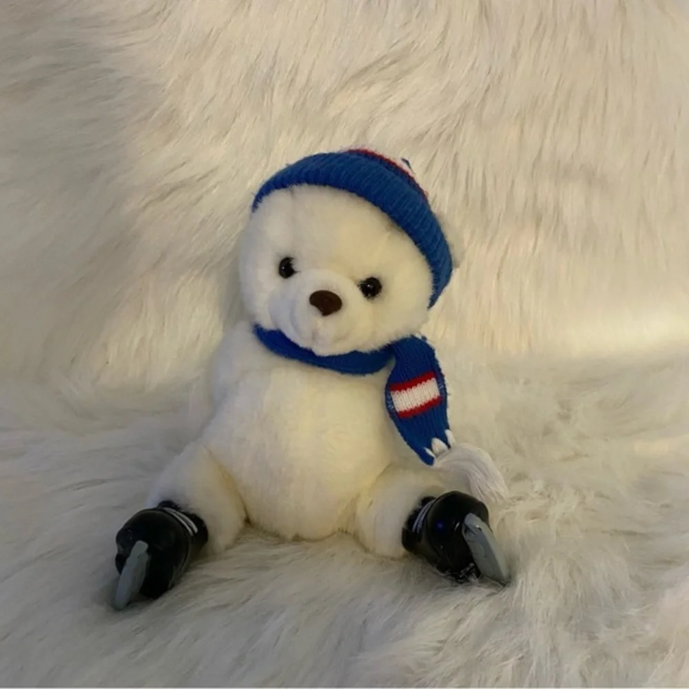 Vintage 1988 PTC Prestige Toy White Blue Ice Skating  Plush Holiday Christmas‎